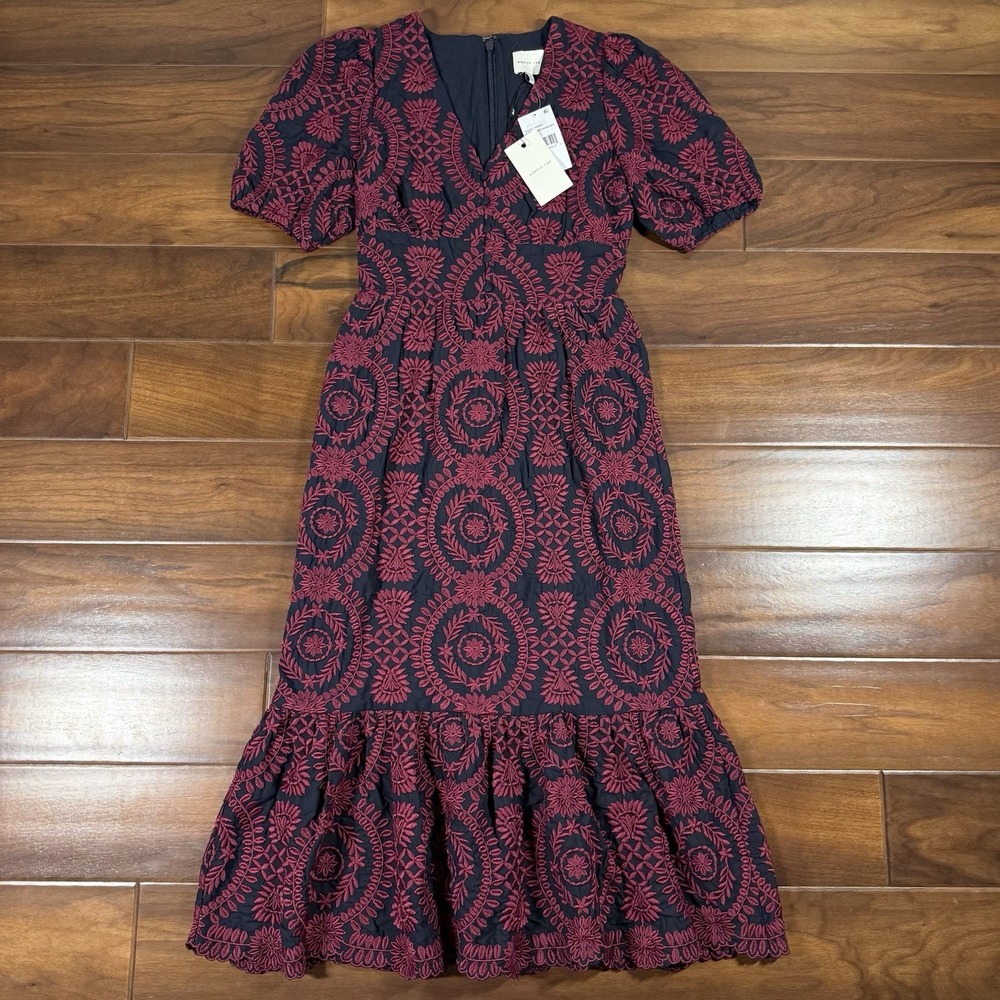 Adelyn Rae Women's Size XS Navy Blue Embroidered Luisa Midi Dress